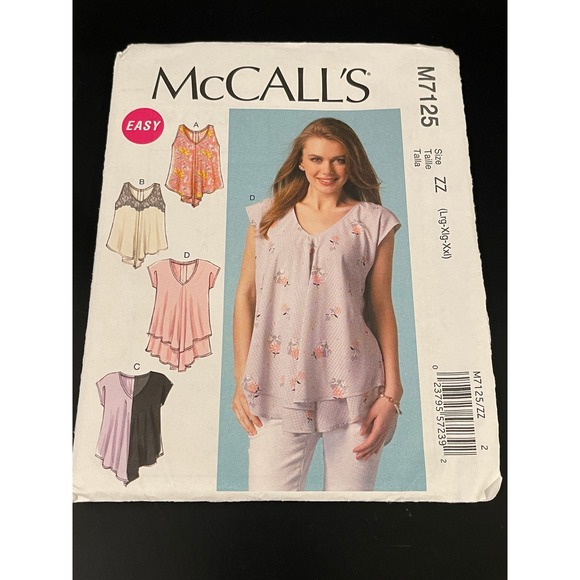 00224 - McCall's M7125 Sewing Pattern Misses' Tunic Top ZZ (L-XL-XXL) Easy UNCUT - Picture 1 of 3